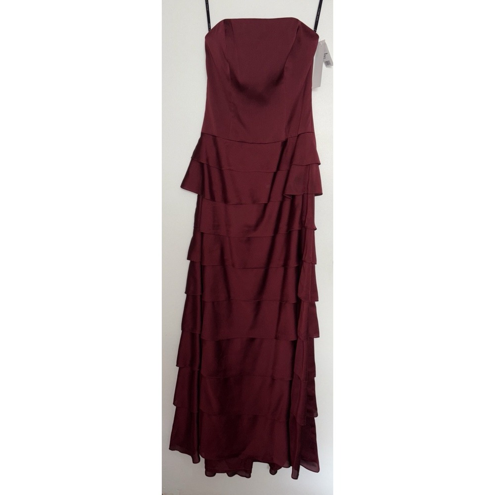 Alfred Sung Bridesmaids Ruffled Burgundy Formal Dress‎ Size 6 Maxi